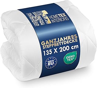Bettdecke 135x200 Ganzjahresdecke – Steppdecke mit Mikrofaser & Silikonfüllung 270g/m² – Waschbare Decke 135x200, Atmungsaktiv, Allergikergeeignet – Duvet Weiß
