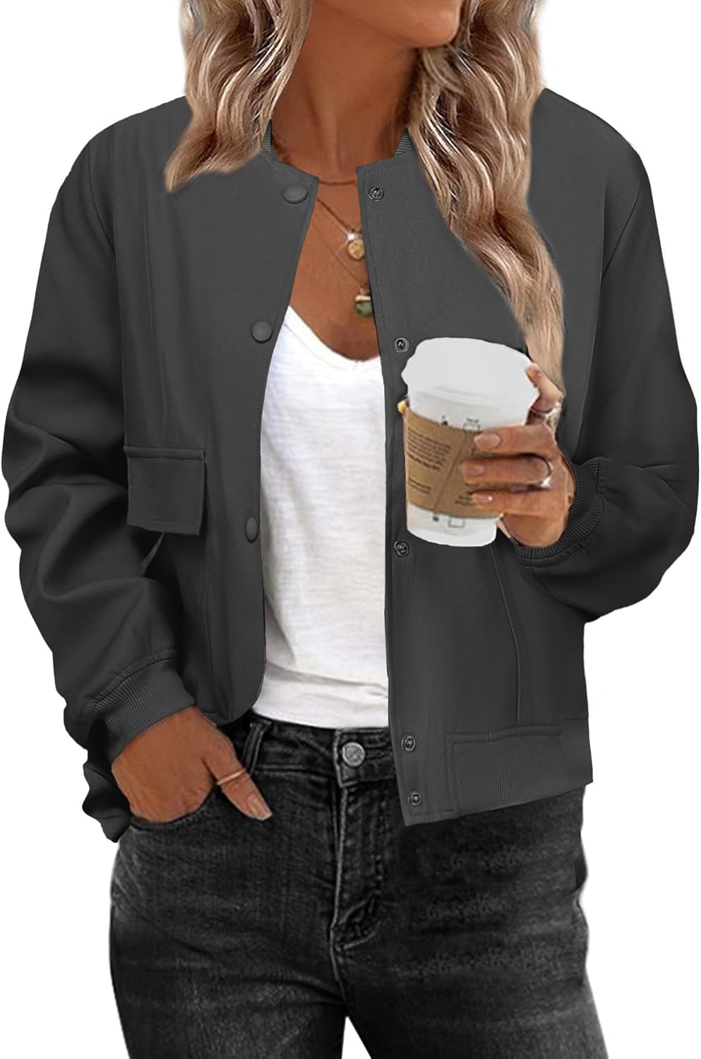 Zeagoo Women Bomber Jacket Casual Shacket with Pockets
