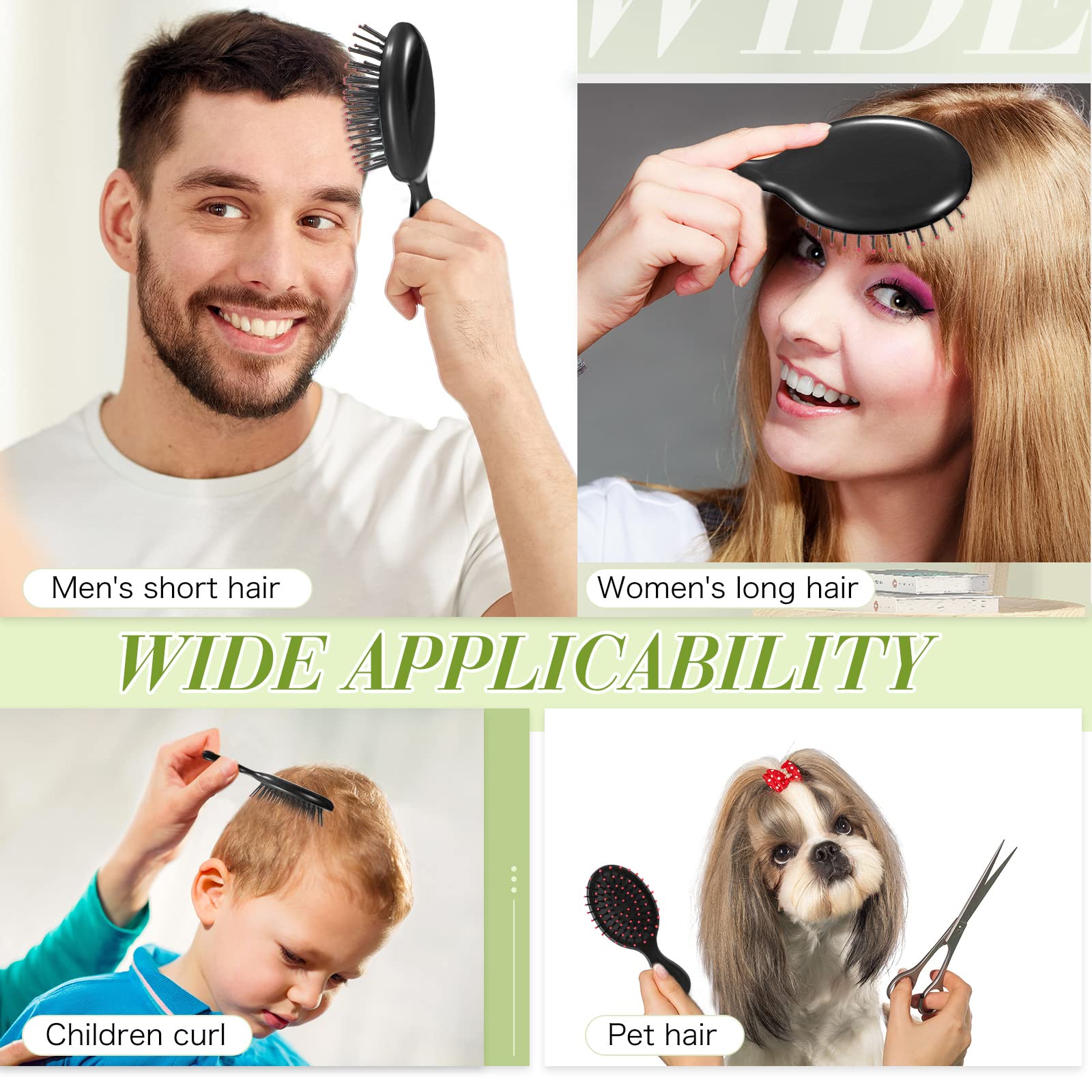Honeydak Mini-Haarbürste, Großpackung für Damen, Mädchen, Kleinkinder, Reise-Entwirrungsbürste, weiche Borsten, Reiseentwirrer, für die meisten Haartypen (schwarz), 12 Stück