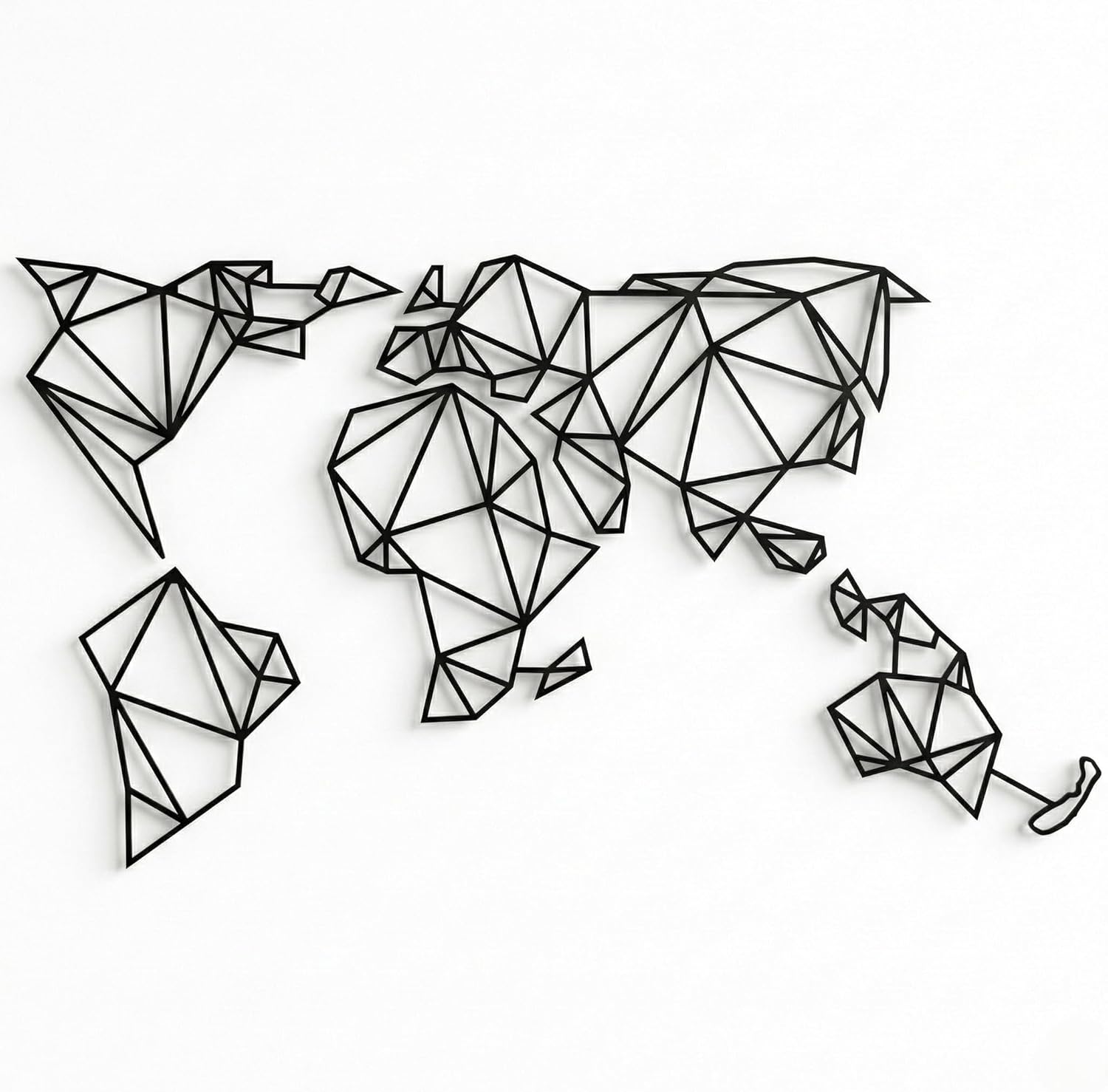 XXXXXL LARGE World Map Wall Art - Geometric World Map - 3D Wall Silhouette Metal Wall Decor Home Office Decoration Bedroom Living Room Decor Sculpture 5 Pieces (Black, 79"W x 44"H /200x112cm)