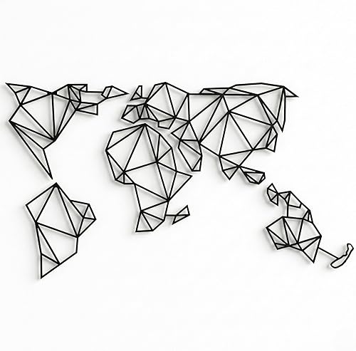 Arte de pared de mapa del mundo, mapa geométrico del mundo, silueta de pared 3D, decoración de pared de metal, decoración de pared para el hogar