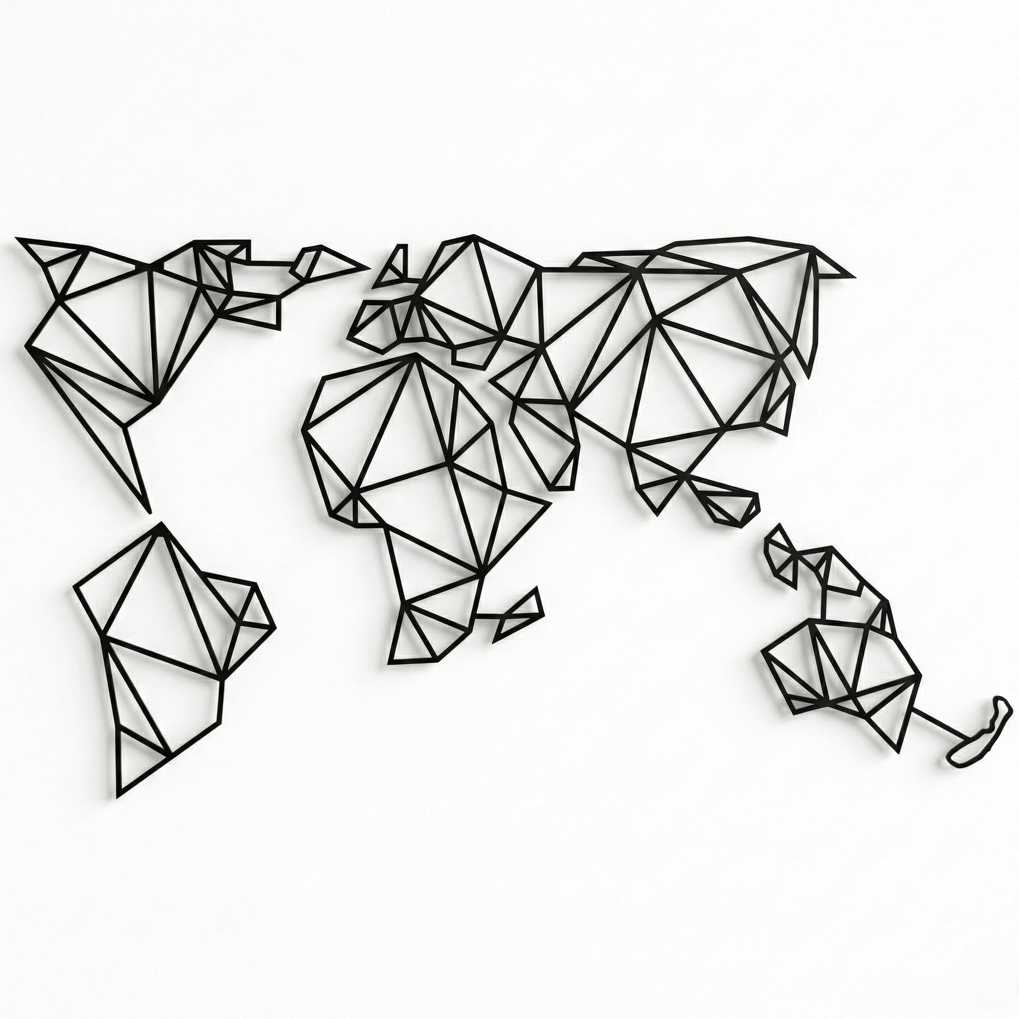 DEKADRON Metal World Map Wall Art, Geometric Design, Metal Sign, Wall Decor (175x97cm)