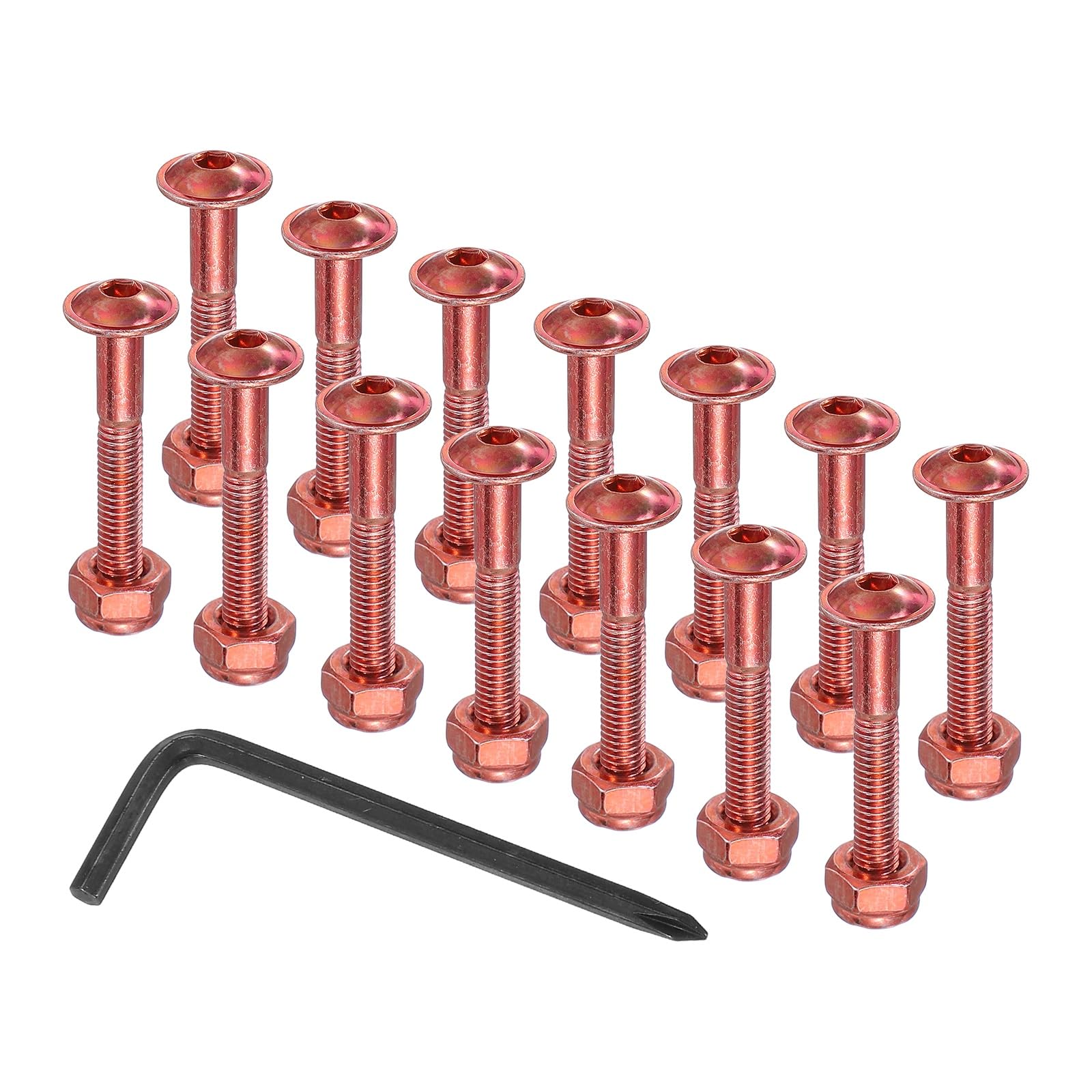 PATIKIL 21 Mm/ 0.8" Skateboard Hardware Kit, 16 Pcs Mounting Screws Bolts Nuts Set with Hex Key for Skateboard Cruiser, Red