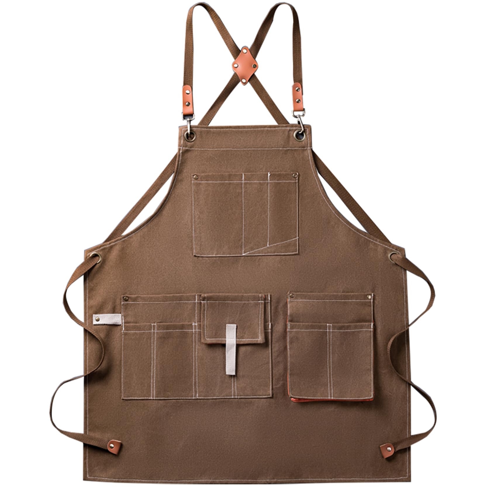 GREBSTK Canvas Work Apron Cross Back Heavy Duty Adjustable Tool Apron for Woodworking, Gardening - 12 Pockets