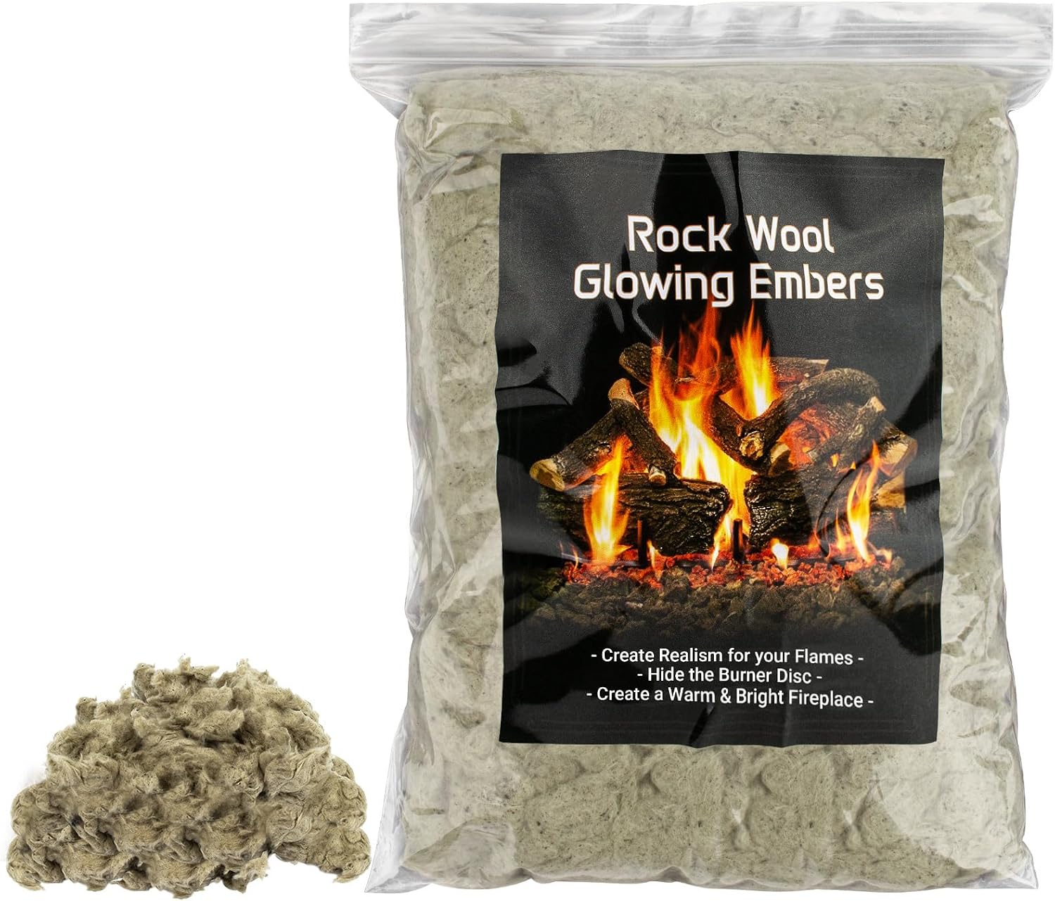 12 Oz Rock Wool for Gas Log, Gas Fireplace Glowing for Indoor Gas Fireplace, Wool Embers for Vented Gas Log Sets, Inserts, Natural Gas, Fireplaces, Fire Pit and Stoves