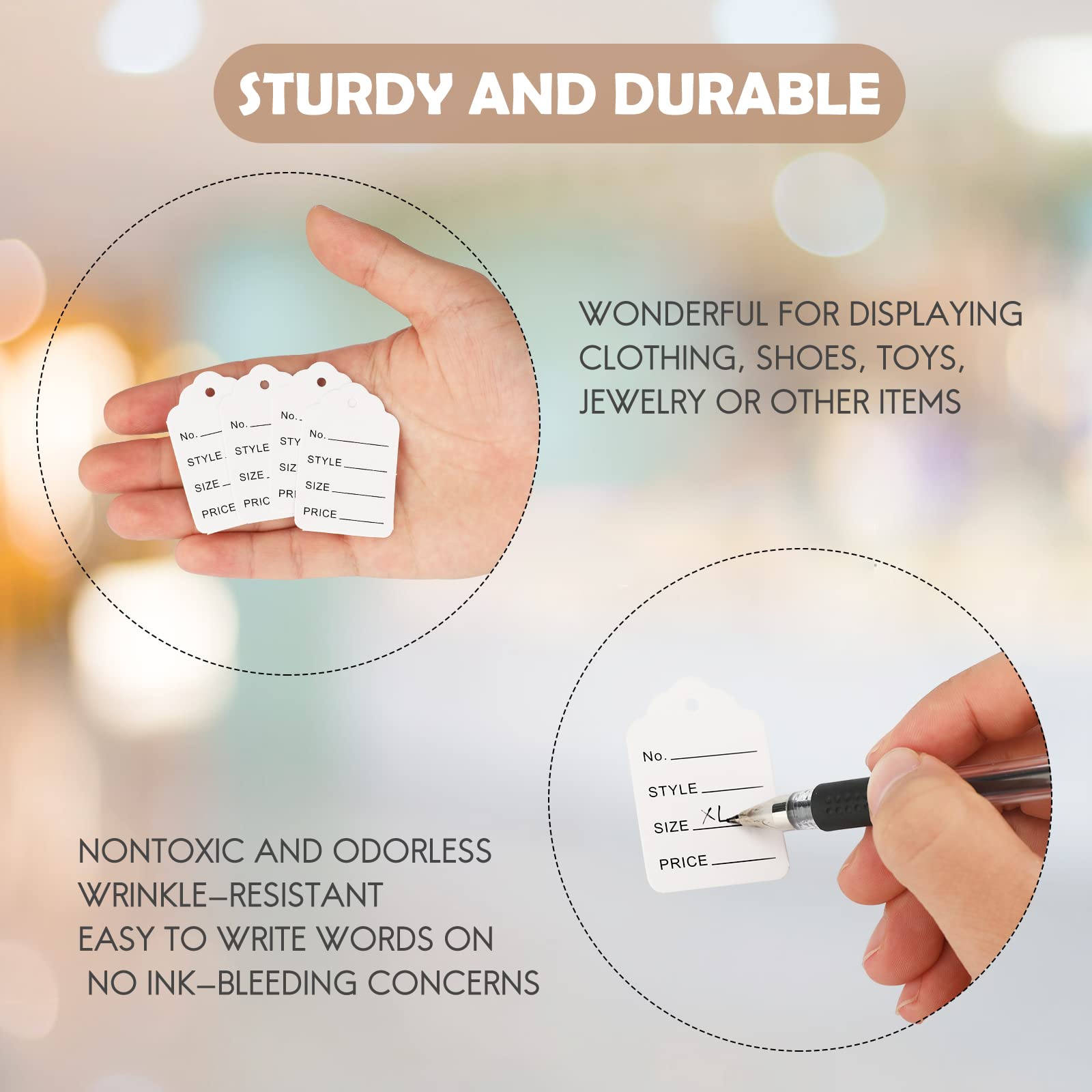 Marquage Petit Commerce Textile Étiquettes De Prix Kraft - 1000PCS 35x50mm  - Pour Vêtements, Boutique - Blanc - Avec Trous étiquetage Magasin, image size:1600x1600