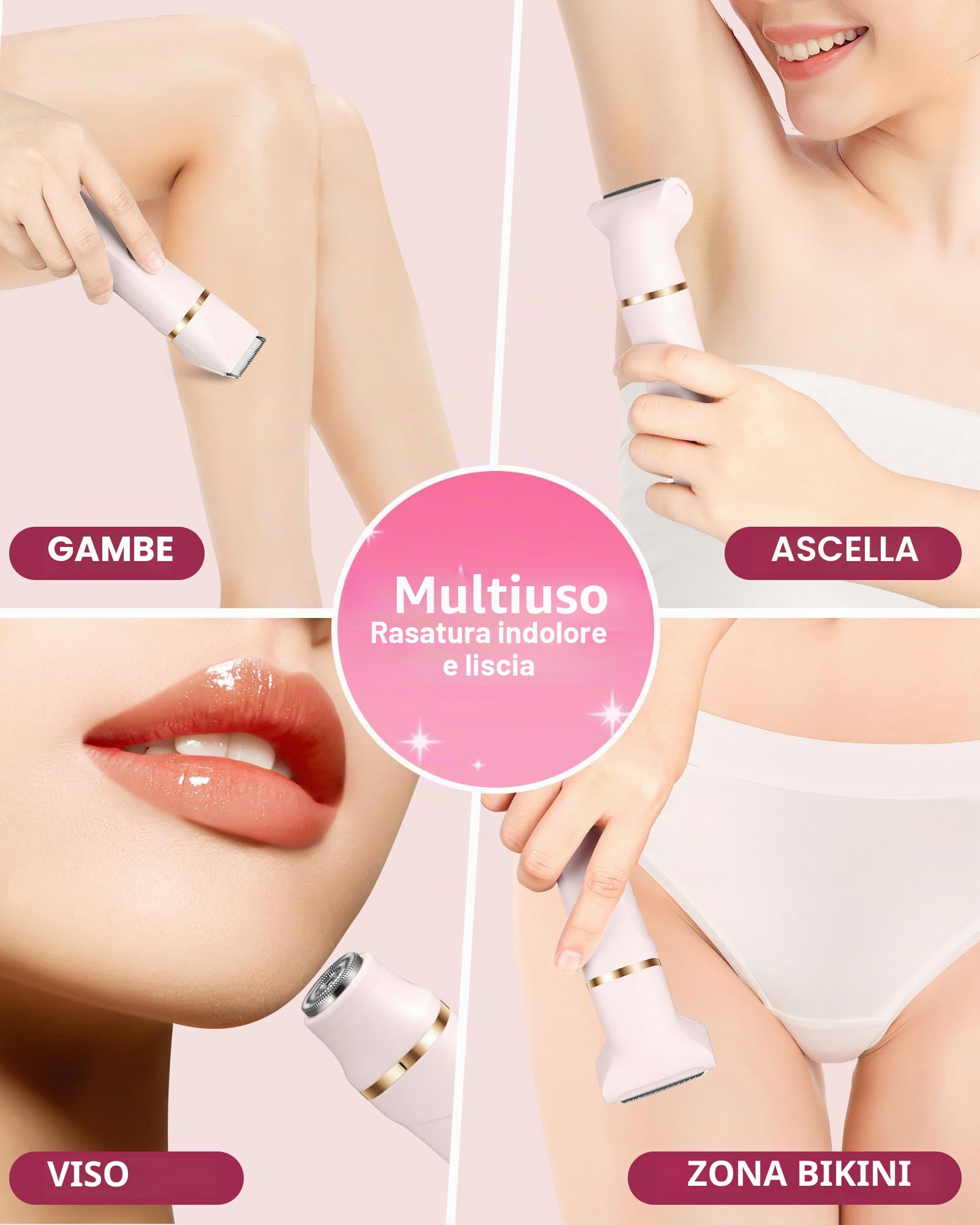 Rasoio da donna, 3 in 1, per donne, rasoio elettrico per gambe, braccia, ascelle e zona bikini, ricaricabile Ipx7, impermeabile, colore: rosa