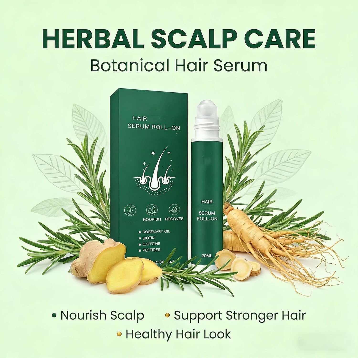 Roota Hair Growth Serum Roll-On,Au Romarin, Sérum Revitalisant pour Cheveux Plus Denses, Soin Anti-Chute pour Hommes et Femmes (3 Pièce)