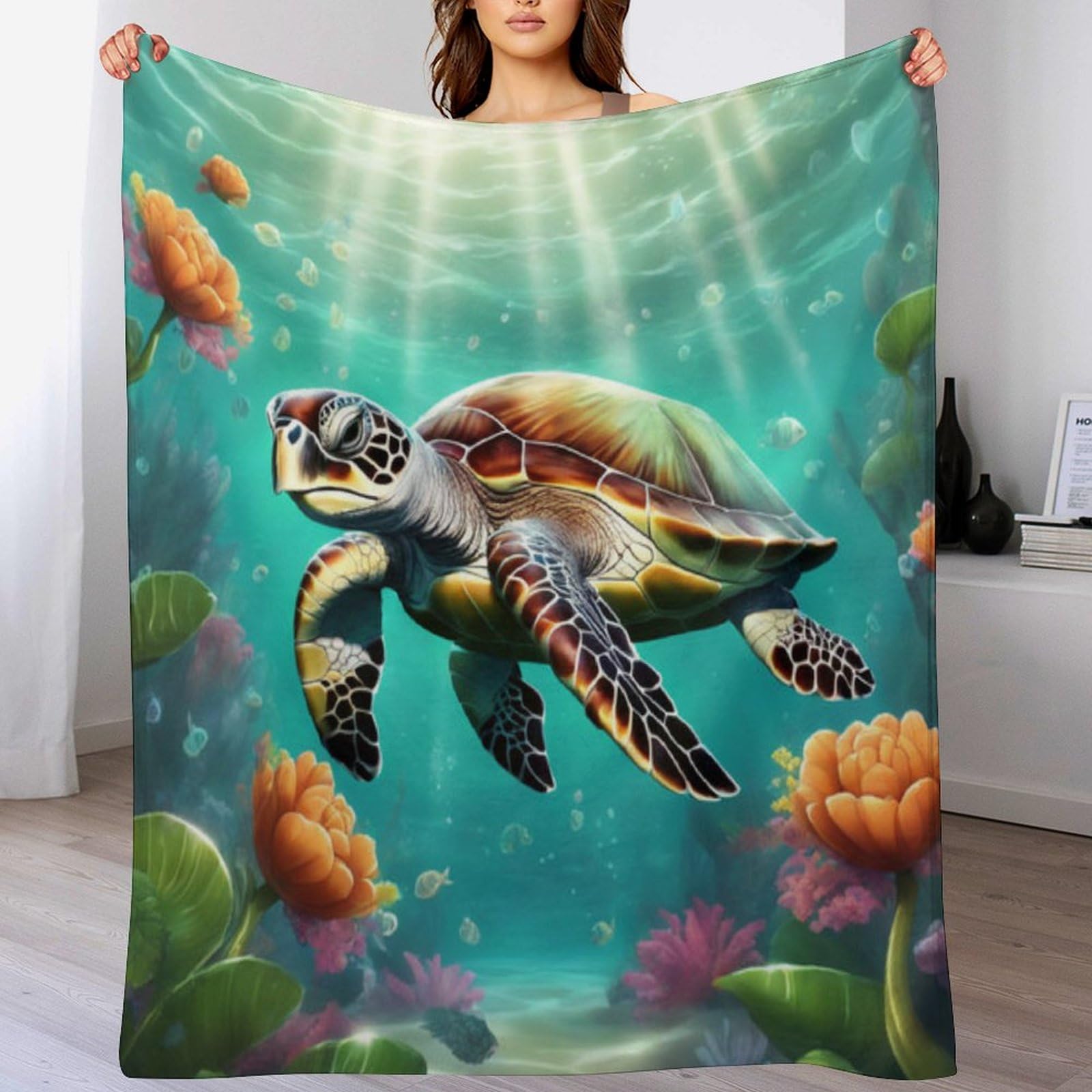 Plaid tortue de mer 130x180 cm ideal pour vos soirees cocooning sur le canape