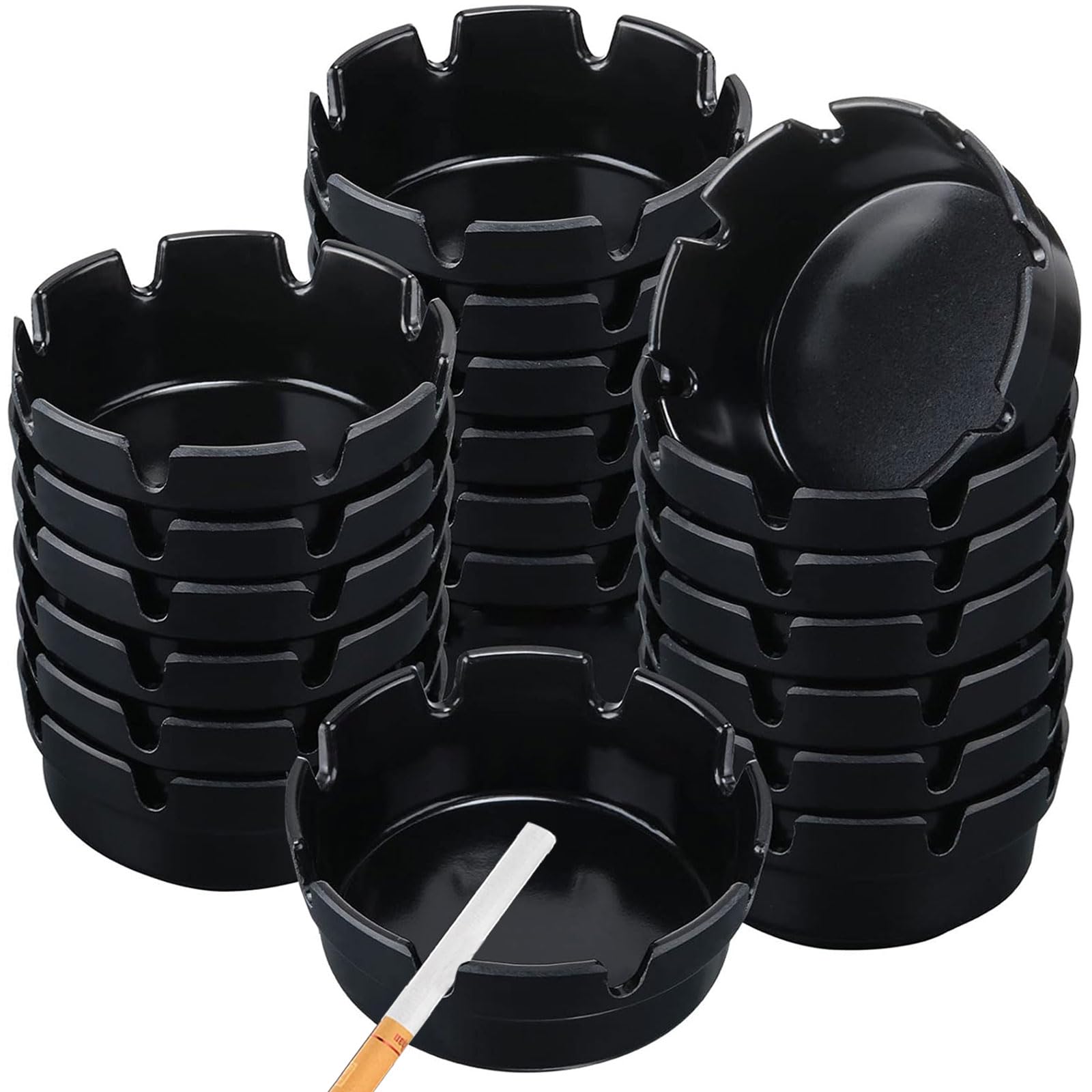 Houbobo 20Pcs Ashtray Set for Cigarettes, Unbreakable Portable Round Ashtrays with 8 Rest Cigarette Holder for Outdoor/Indoor, Perfect for Patios Bars Restaurants and Offices