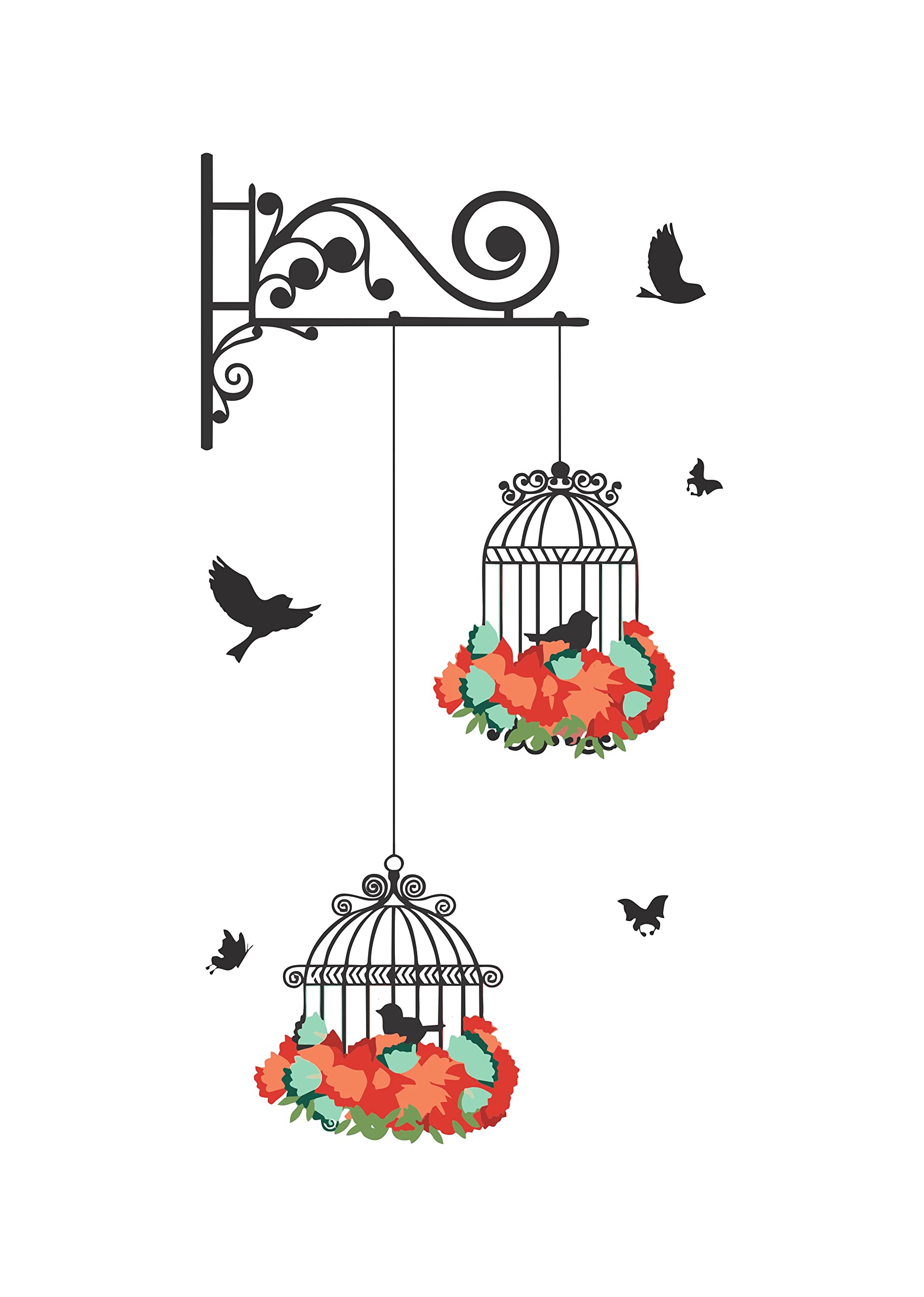Dreamkraft Hanging Cage with Birds and Flowers Wall Sticker for Home Decor, Kids Room, Living Room Decor (Multicolor, PVC Vinyl, 64 x 33cm) (B0BBBC58Y1) Amazon Price History, Amazon Price Tracker