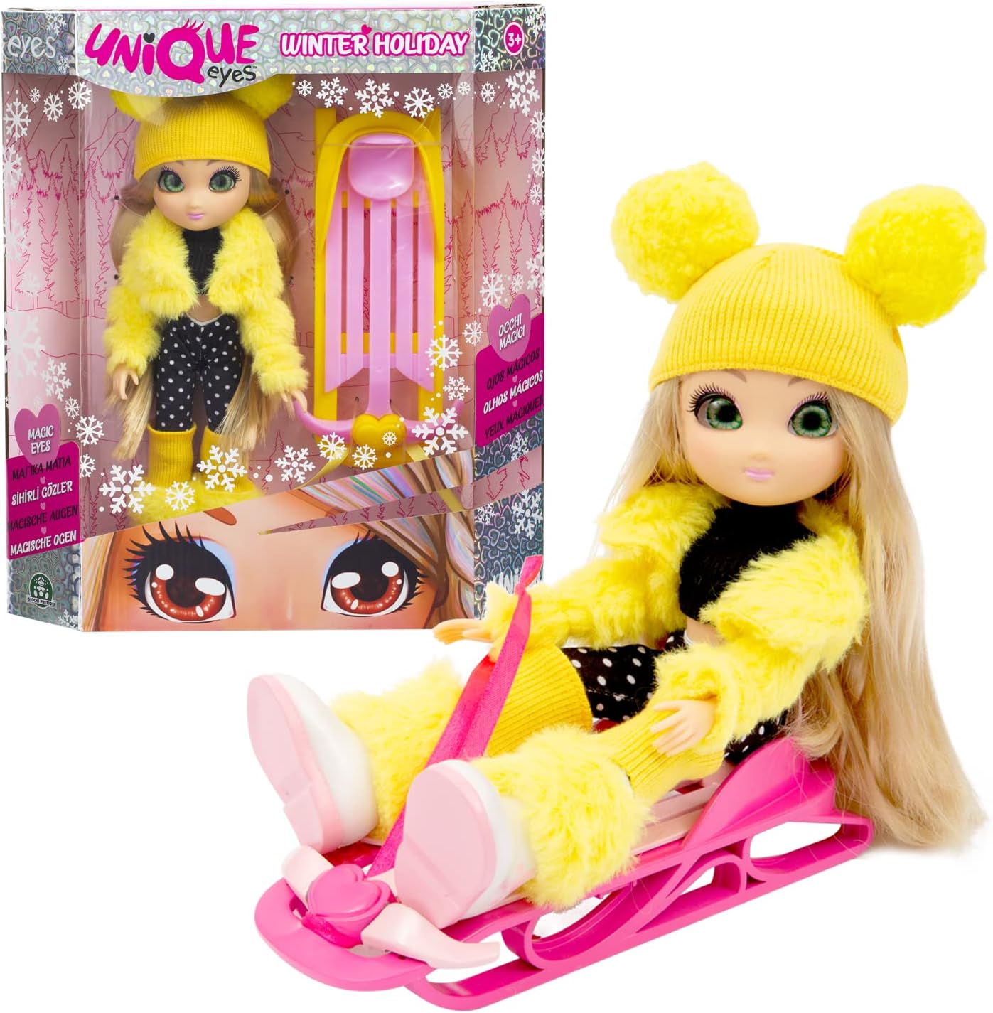 UNIQUE EYES – Poupée Sophia 25 Cm, Yeux Qui Te Suivent, Cheveux Longs, Avec Vêtements, Dès 4 Ans