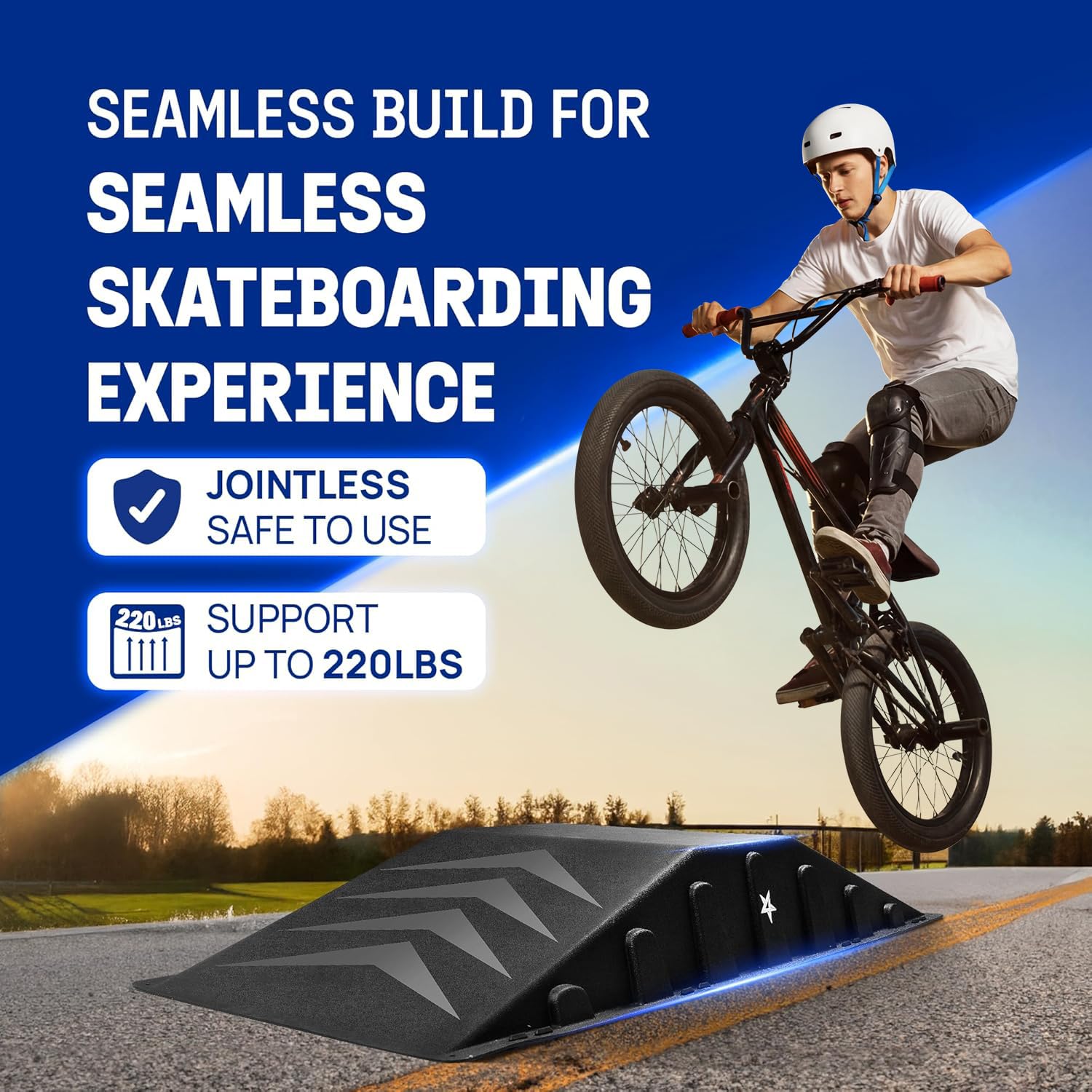 Yes4All Rampa Monopezzo per Skateboard, rampa per Bici, Skate, Design per Principianti, più Resistente, sicura, capacità 99,8 kg