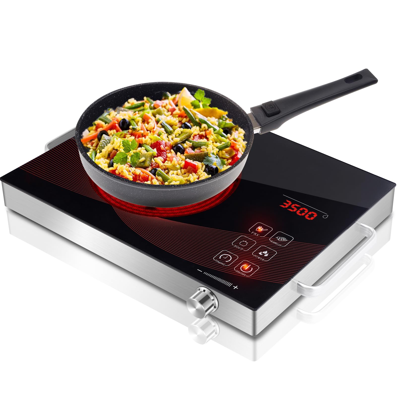 Nardea Single Electric Hob Portable, 3500W Table Top Electric Stove Cooker, Plug in Electrical Ceramic Infrared Hot Plate for Camping, Kitchen w/3-hour Timer, Safety Lock