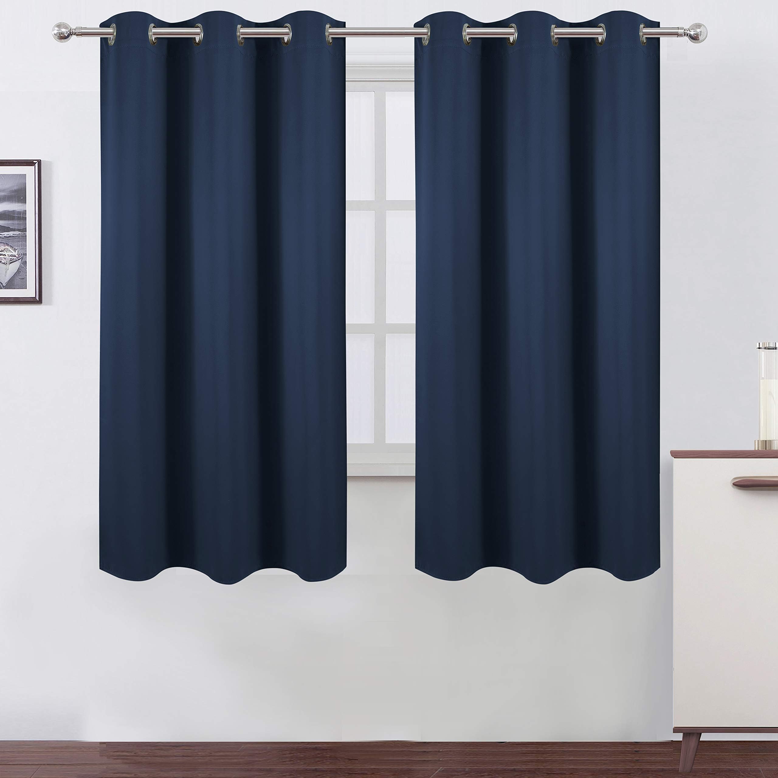LEMOMO Navy Blue Blackout Curtains 42 x 63 Inch Length/Set of 2 Curtain Panels/Thermal Insulated Room Darkening Blackout Curtains for Bedroom