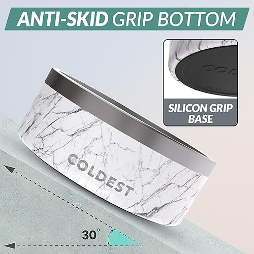 Vista 359 de Coldest Cuenco de metal antioxidante, antideslizante, 3 capas aisladas, acero inoxidable, perro, gato, mascota, antiderrames, sólido, para agua