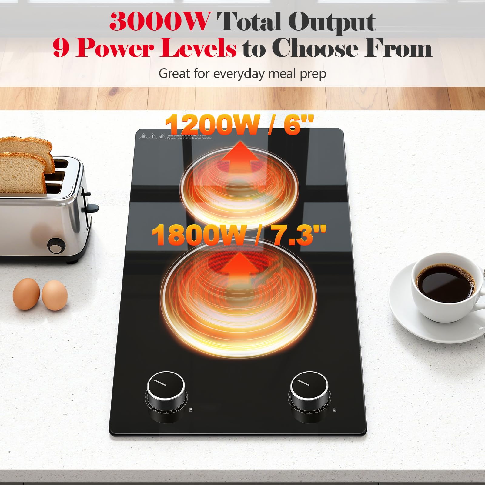 Snapklik.com : SNDOAS 2 Burner Electric Cooktop,12 Inch Built-in 3000W