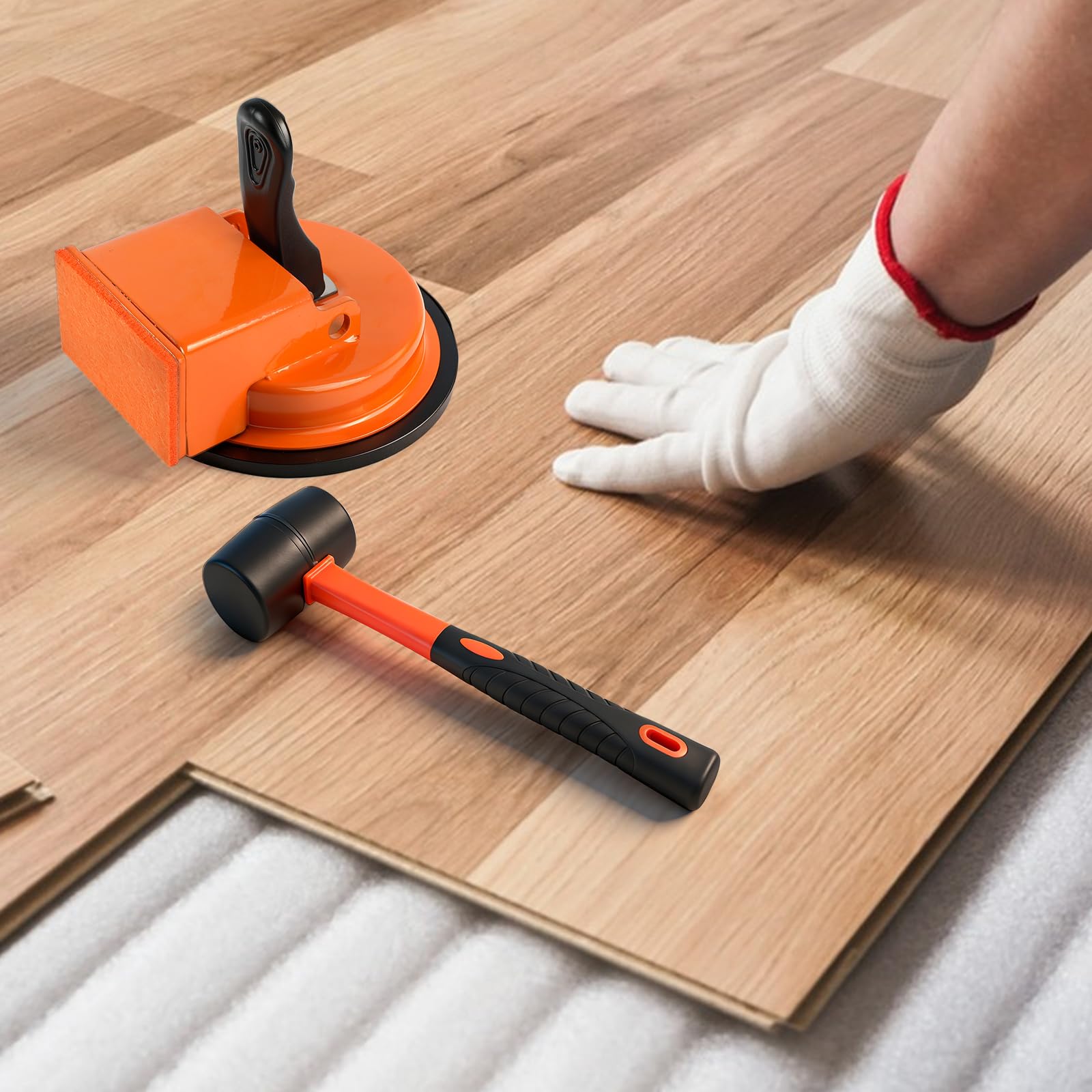Fixateur d'espace au sol pour sols stratifiés, ventouse avec maillet en caoutchouc, kit de pose stratifié avec 10 pastilles adhésives pour salle de bain, cuisine, chambre à coucher, hôtels et salon