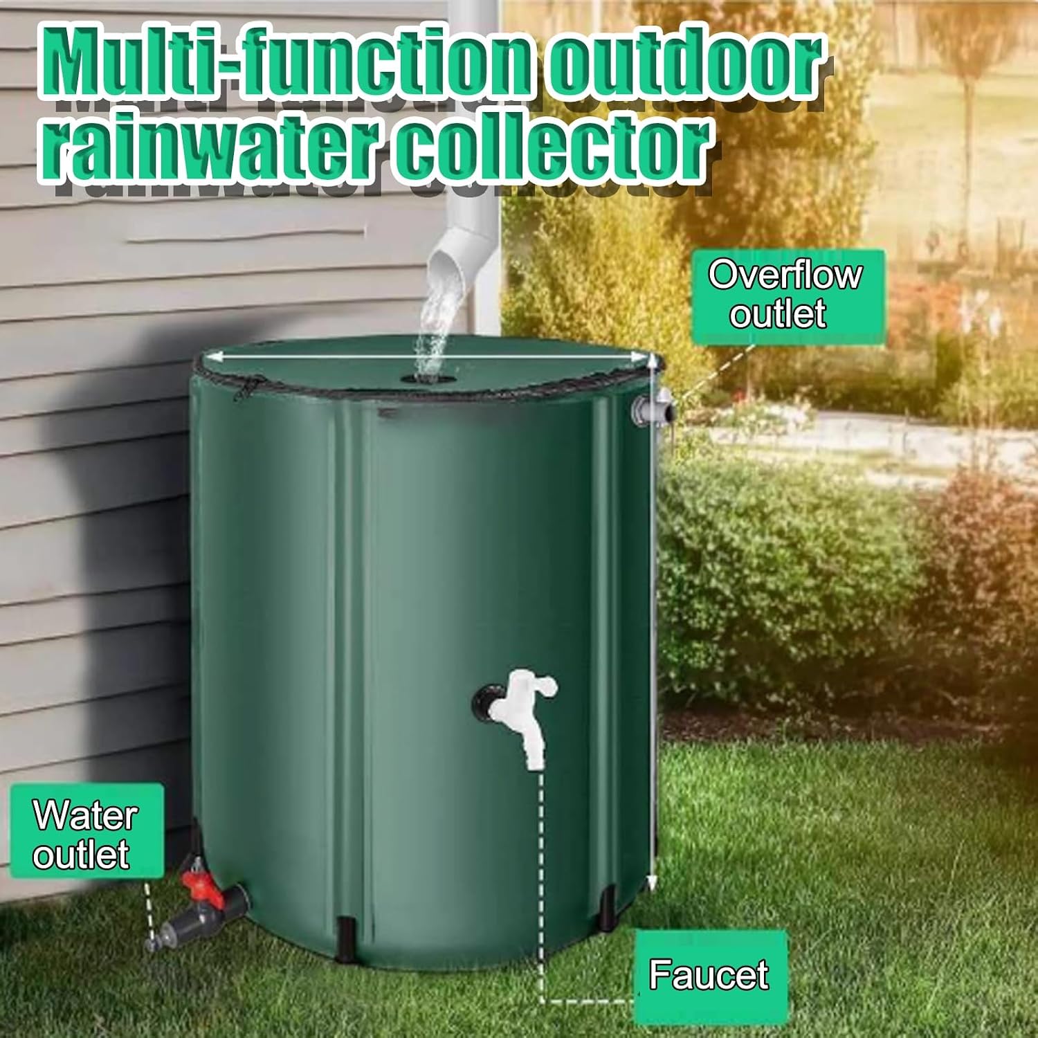 Rain Barrels ，PVC Rainwater Collection Barrel，Efficient Rainwater Collection System，Outdoor Garden Water Catcher Drum,Collapsible Rain Water Tank， for Home Garden(160L)