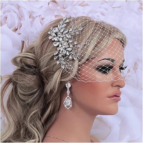 ROLTIN Velo negro para novia, peine de pelo con diamantes de imitación de cristal brillante, accesorios para el cabello blanco y marfil, tocados