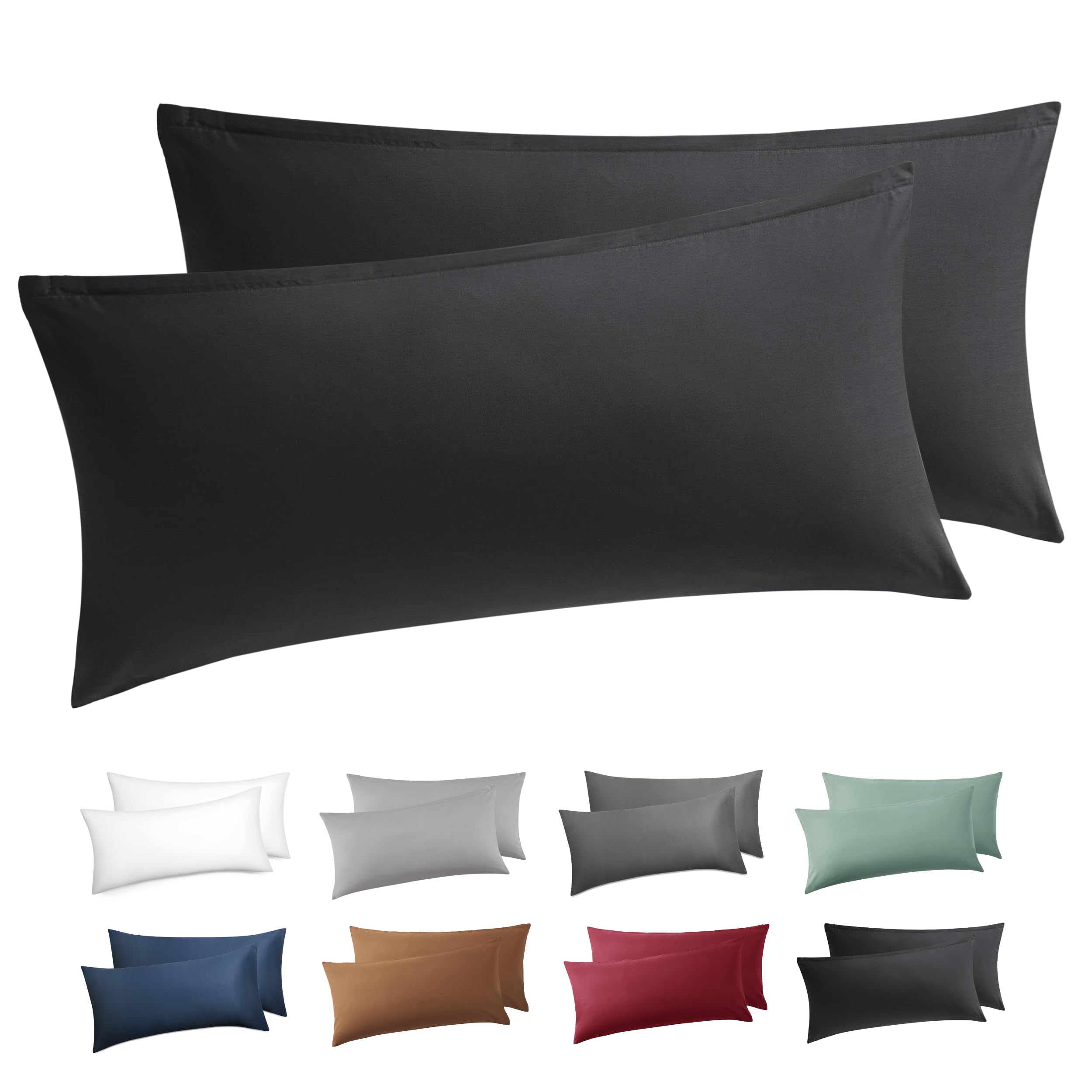 BEDSURE Kissenbezug 40 x 80 2er Set - 100% Baumwolle Kopfkissenbezug 40x80, Kissenbezüge mit Reißverschluss, Kissenhülle - Weich Atmungsaktiv und Langlebig, Oeko-TEX Zertifiziert, Schwarz