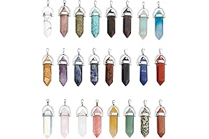 24Pcs Healing Crystal Pendant for Women, Natural Chakra Quartz Stone Charms