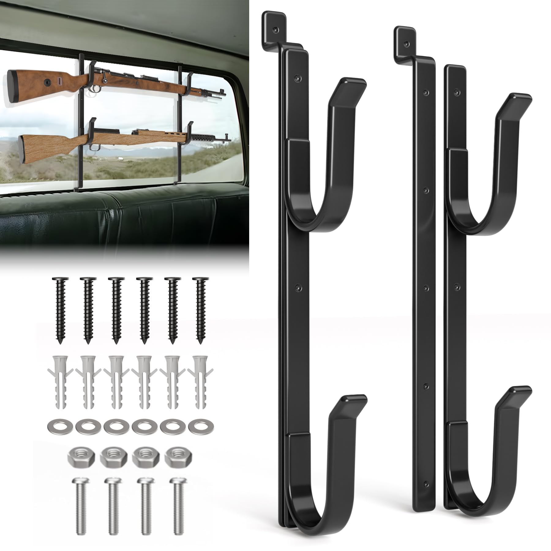 Photo 1 of Rear Window  Rack for Pickup Truck - Heavy Duty Steel Car Side Gun Rack for Gun, and Bow, Dip Coating Truck Gun Holder, Five Adjustable Length