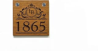 Modern Hotel - Apartment Door Sign Small Square - Solid Wood African Teak Iroko with Laser Engraving - Wall mounted Room Number - Initials 4