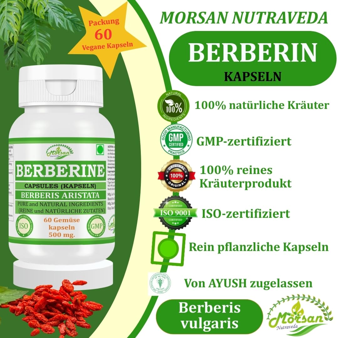 Berberin 500 mg. 60 vegane Kapseln für für 1 Monate Behandlung. Natürlicher Extrakt aus Berberis Vulgaris (4)