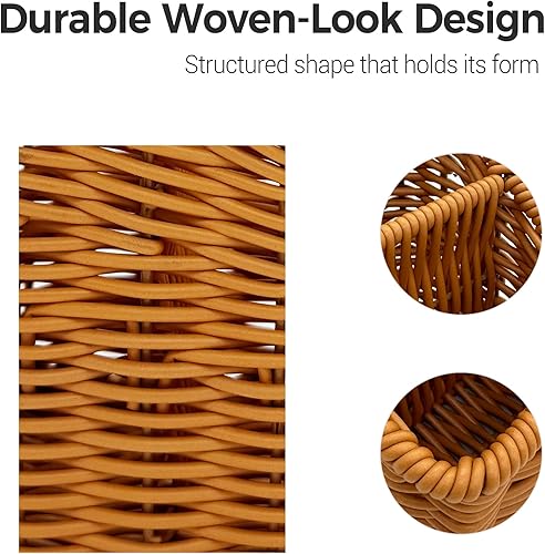 Miniatura 3 de Soporte de mimbre tejido a mano, caja de almacenamiento de mimbre rústico para TV, organizador de escritorio de granja, suministros de oficina,