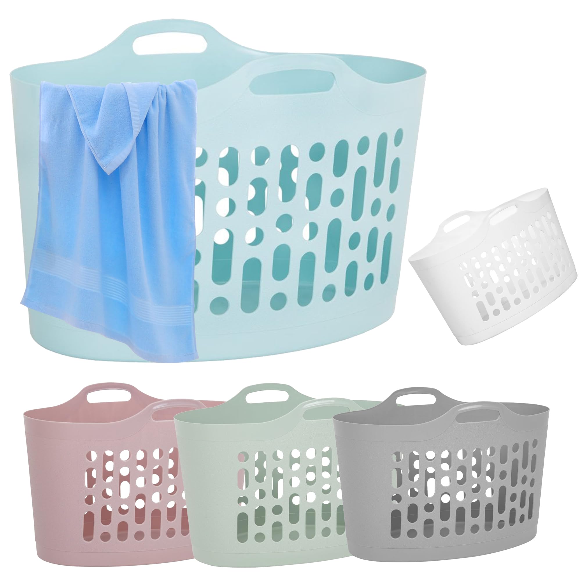 AOC24-50L Large Laundry Basket Flexible - Clothes Washing Basket Lightweight - Space Saving Clothes Laundry Storage Basket - Plastic Flexible Bucket - Easy To Carry Flexi Bucket - 60 x 37 x 40.5 cm