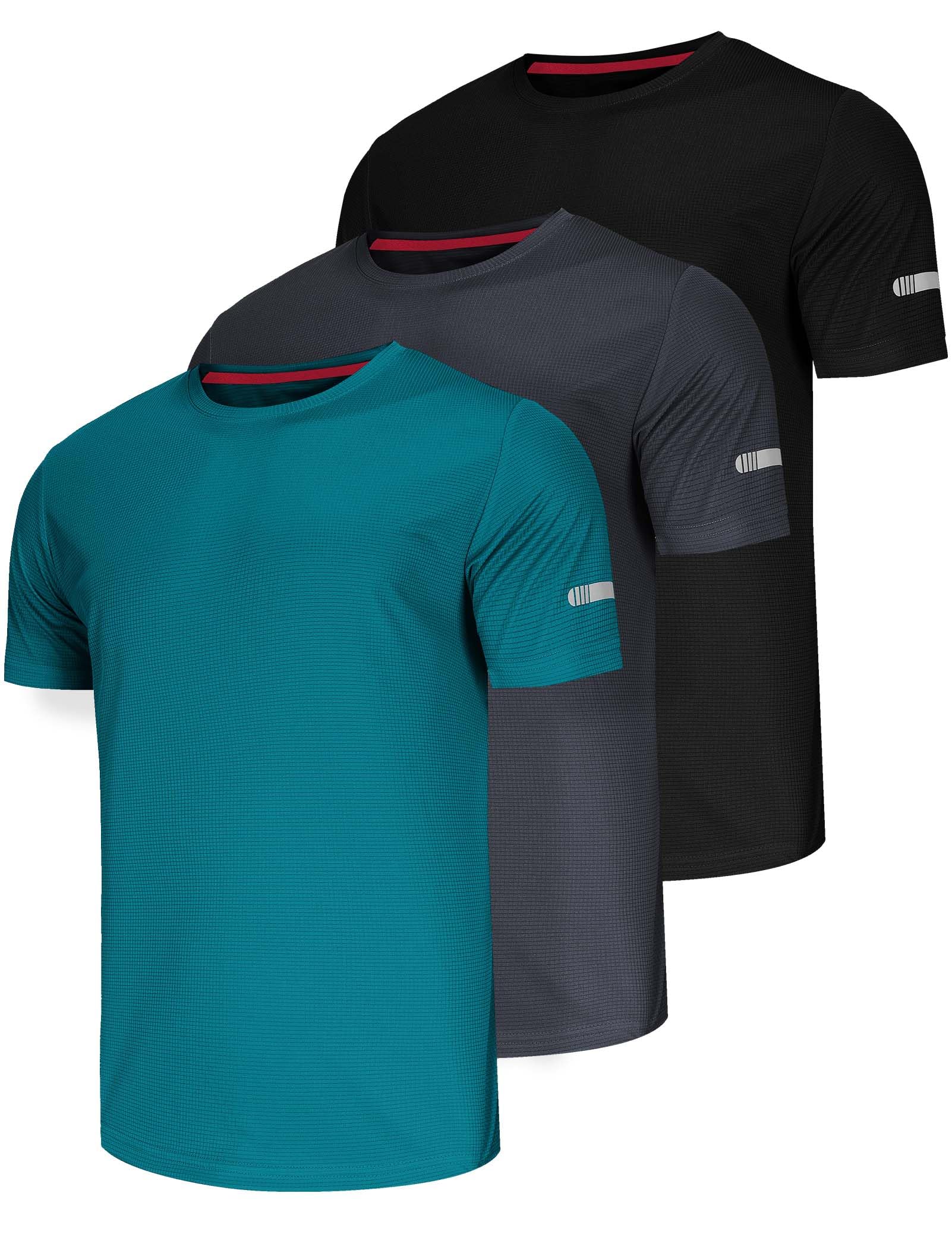 3 Pack Sport Tshirts Męskie koszulki funkcjonalne Koszula do biegania Letnia koszula fitness Koszula treningowa Koszula turystyczna do biegania Trening Bodybuilding-Black/Grey/Green-3XL