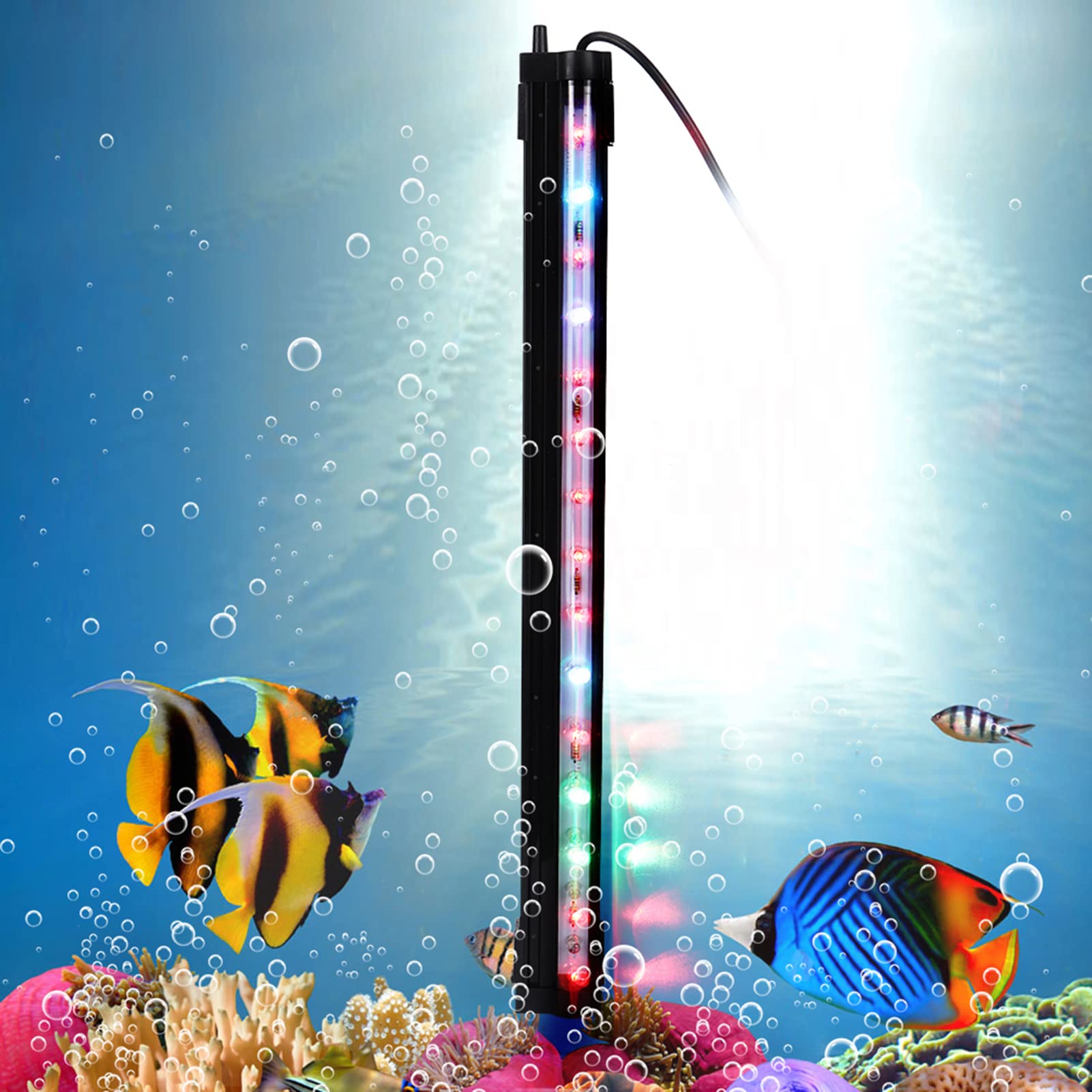 Cikonielf LED Aquarium Light Underwater RGB Multicolor LED Lights Iluminación subacuática impermeable para acuario salón restaurante hotel (25 cm)
