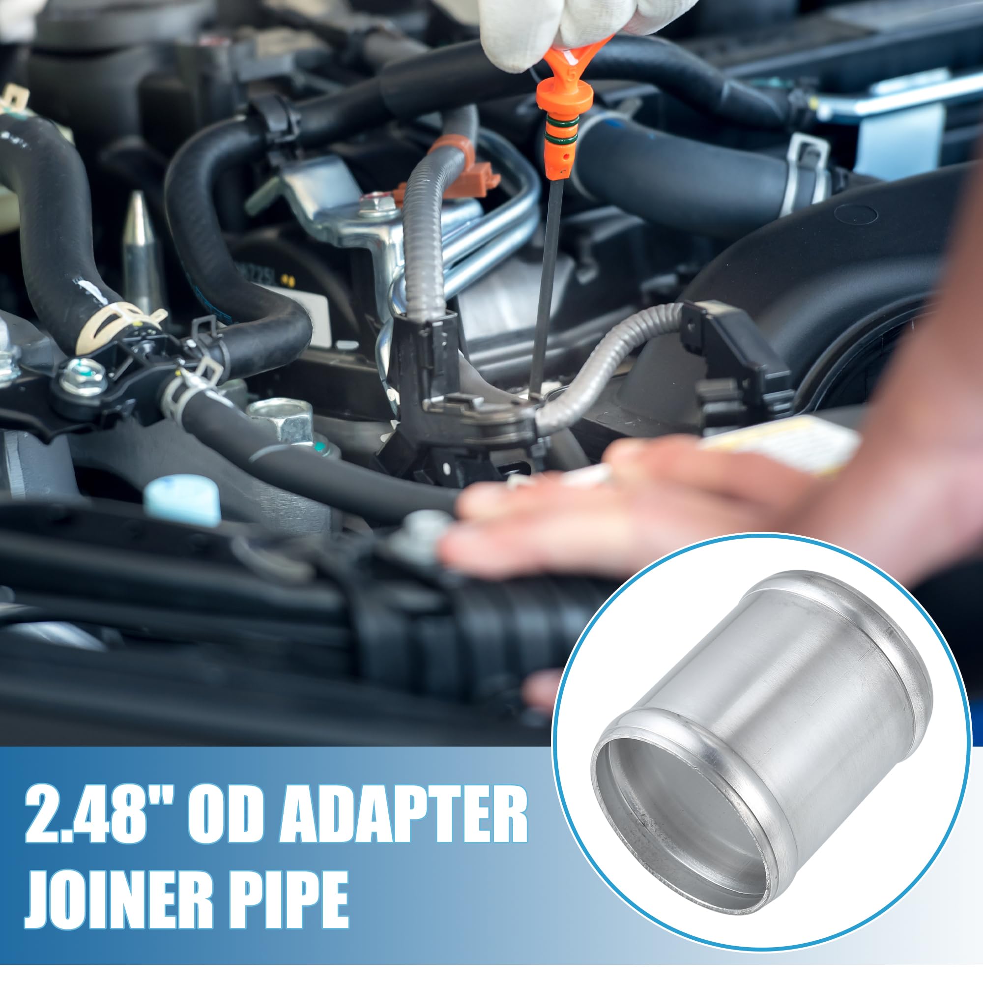 A ABSOPRO Adattatore Tubo di Giunzione per Auto Universale 63mm 2.48" OD 76mm 2.99" Lunghezza Connettore Tubo in Lega di Alluminio Tono Argento