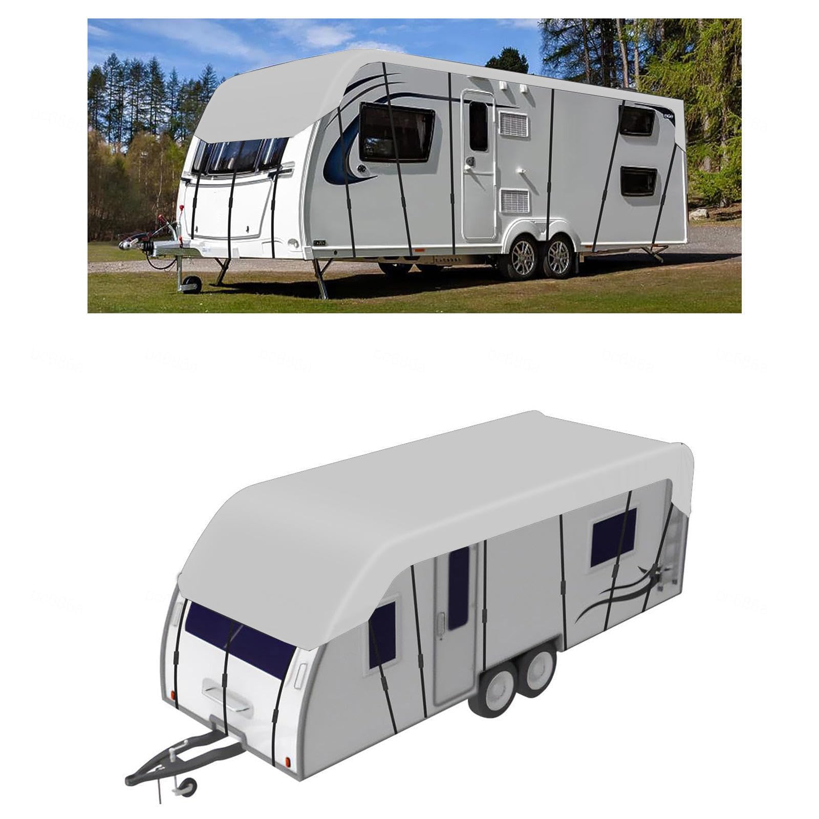 Pokrowiec na kampera 210D tkanina Oxford pokrowce na samochód kempingowy odporny na wiatr, deszcz i śnieg pokrowiec na kampera, klasa C, osłona kampera, szary-11 m × 3 m
