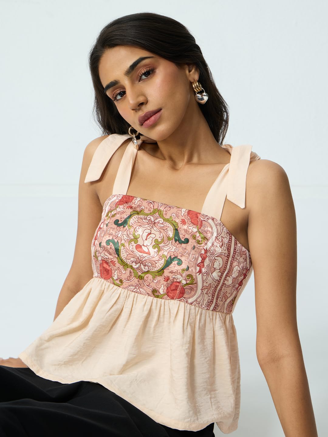 The Souled Store Débardeur Disney Princess Fairy Tale pour femme et fille, col carré, rose clair, motif floral, mélange de viscose et nylon, coupe ajustée, léger, décontracté