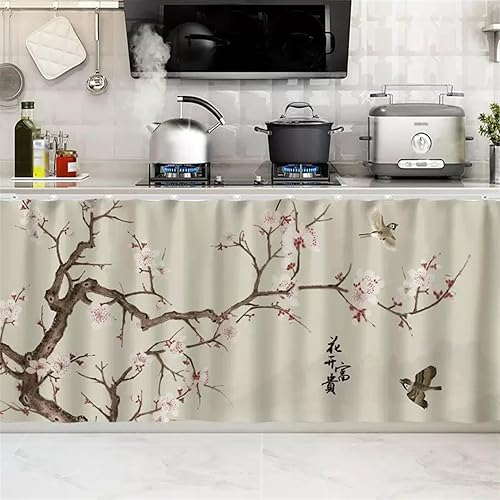 SK Studio Cortinas cortas para cocina, estante de gabinete, a prueba de polvo, cortina opaca para café debajo del fregadero, falda para baño,
