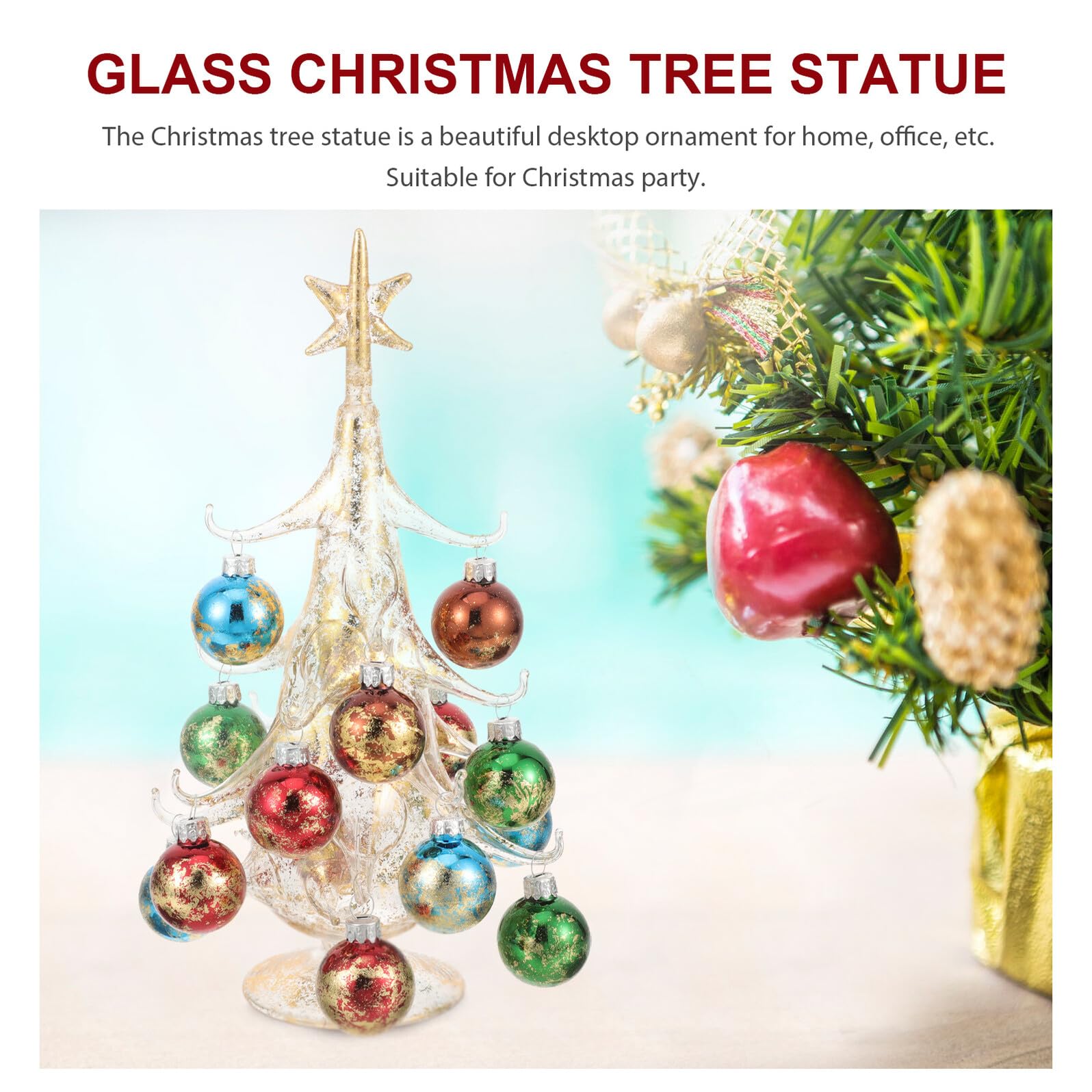 DECHOUS Árbol de Navidad de Cristal Grande Amarillo Adorno Navideño para Decoración de Escritorio y Repisa Estatua Hecha a Mano Resistente para Mesa de Centro y Ambiente Festivo