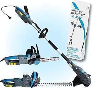 IMLEX Multi-Kombi-Garten-Set 5in1 Heckenschere Rasentrimmer Kettensäge mit Teleskopstab und Verstellbarer Schnittwinkel