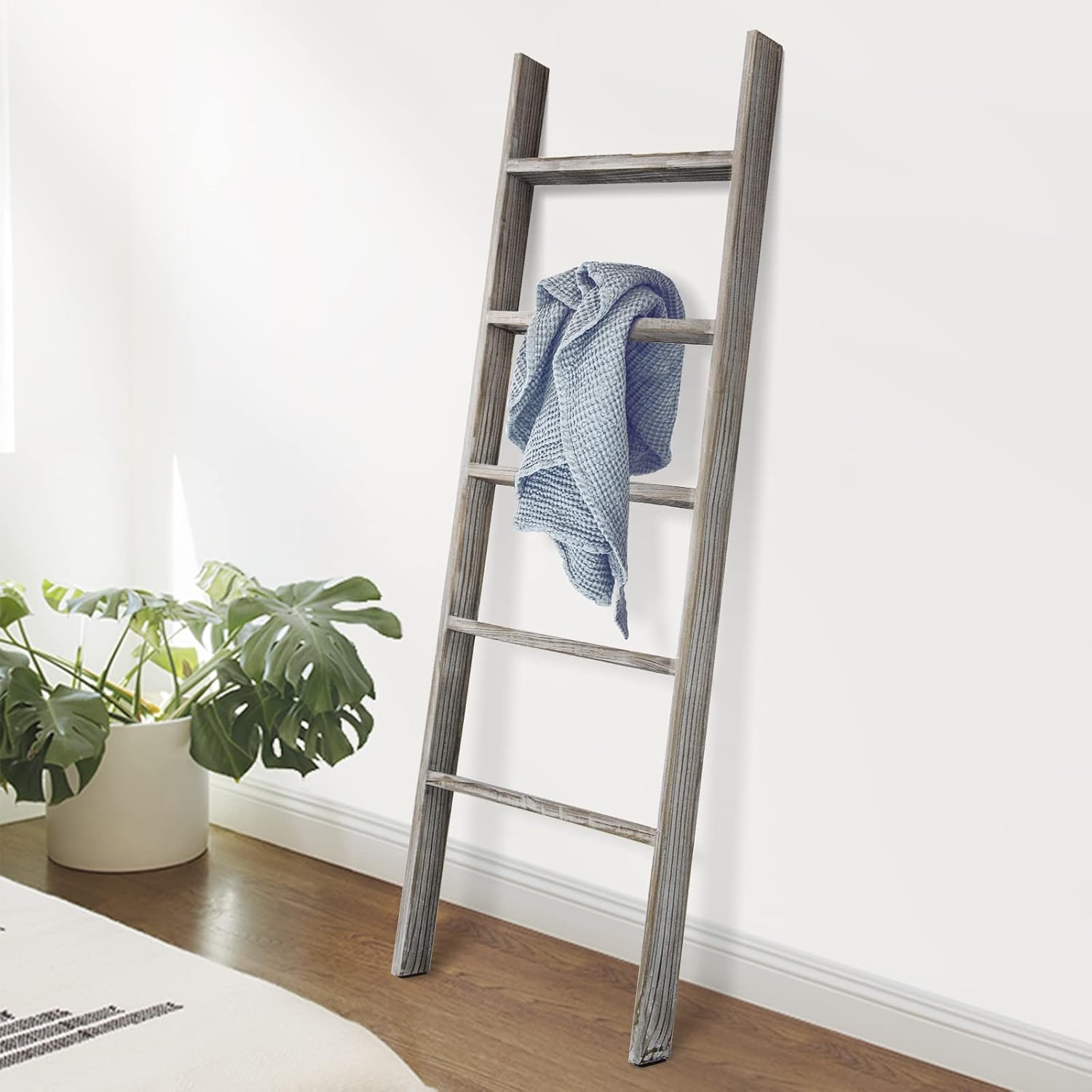 RHF Extra Thick Blanket Ladder,Rustic Wood Ladder, Decorative Heave Duty Ladder for Blanket, Farmhouse Blanket Ladder, Storage Ladder Shelf, Assembly Required, 4-Feet ( Brown, 4 Ft)