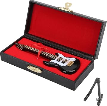 Miniature Electric Guitar Model with Stand and Case Black Guitar Ornament Handicraft Ornament for Home Office Decoration