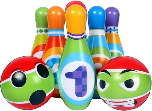 Mini Kids Bowling Set, 6 Pins And 2 Balls, Soft Bowling Set, Multi-Coloured, Indoor Outdoor Educational Learning Toy For Children, Toys For Children 3+ Years Old Style 2