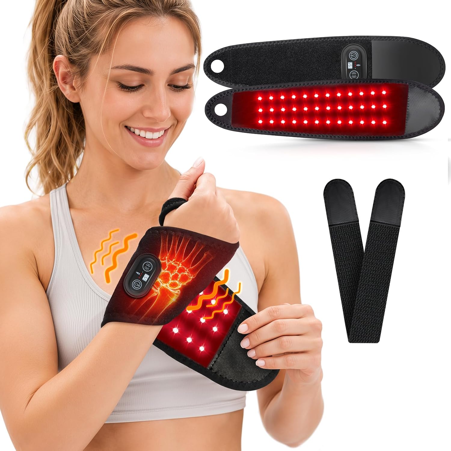 Red Light Therapy for Hands Wrist with Heat & Massage, FSA/HSA Eligible, 3000mAh Controller, Infrared Light Heated Wrist Brace, Therawrap for Carpal Tunnel, Ankle, Foot Joint