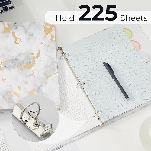 Miniatura 4 de Y YOMA Carpetas doradas de 3 anillos para tamaño carta de mármol de 1 pulgada, carpeta de 3 anillas, carpeta decorativa de recetas de cartón, lindo