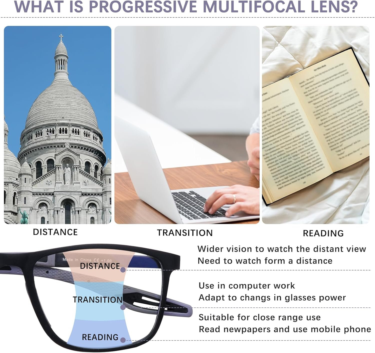 CLASAGA Progressive Multifocal Reading Glasses for Men Photochromic Gray Sunglasses Sports Style Blue Light Blocking Readers - Image 4