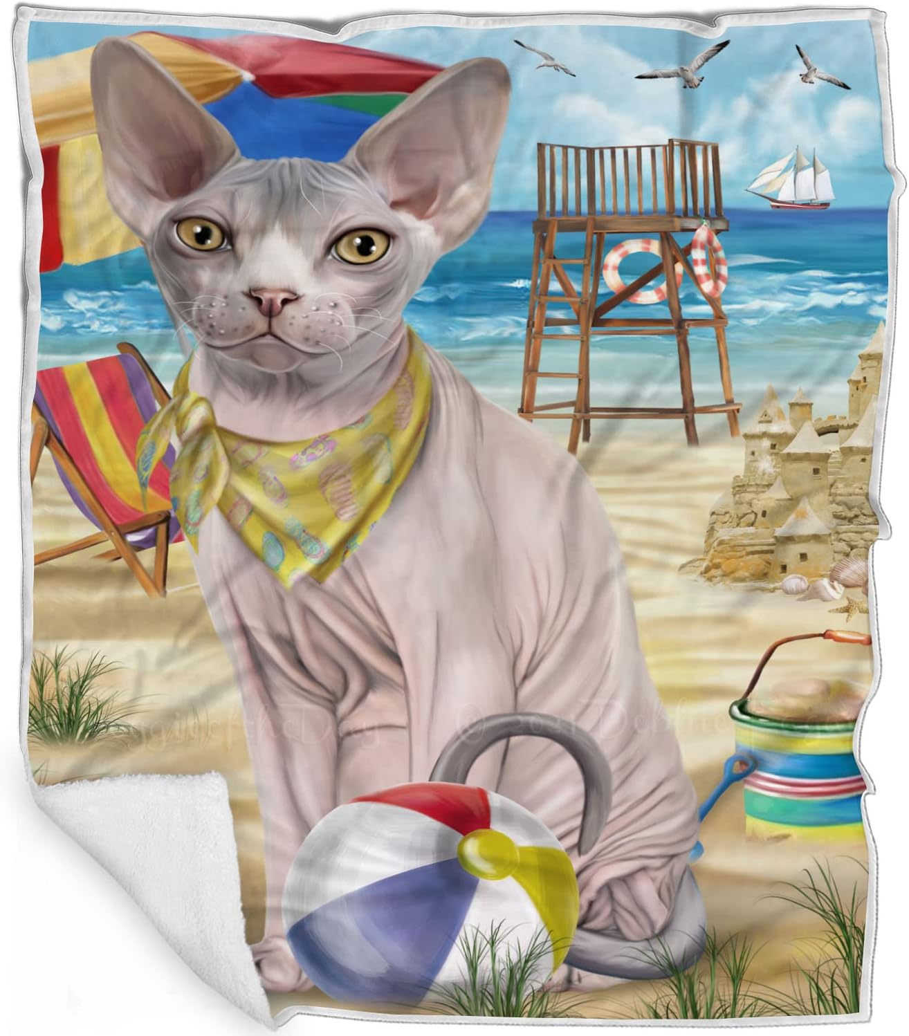 Pet Friendly Beach Sphynx Cat Blanket - Lightweight Super Soft Cozy and Durable Bed Blanket - Animal Theme Fuzzy Blanket for Sofa Bed Couch BLNKT56941 (50x60 Woven)