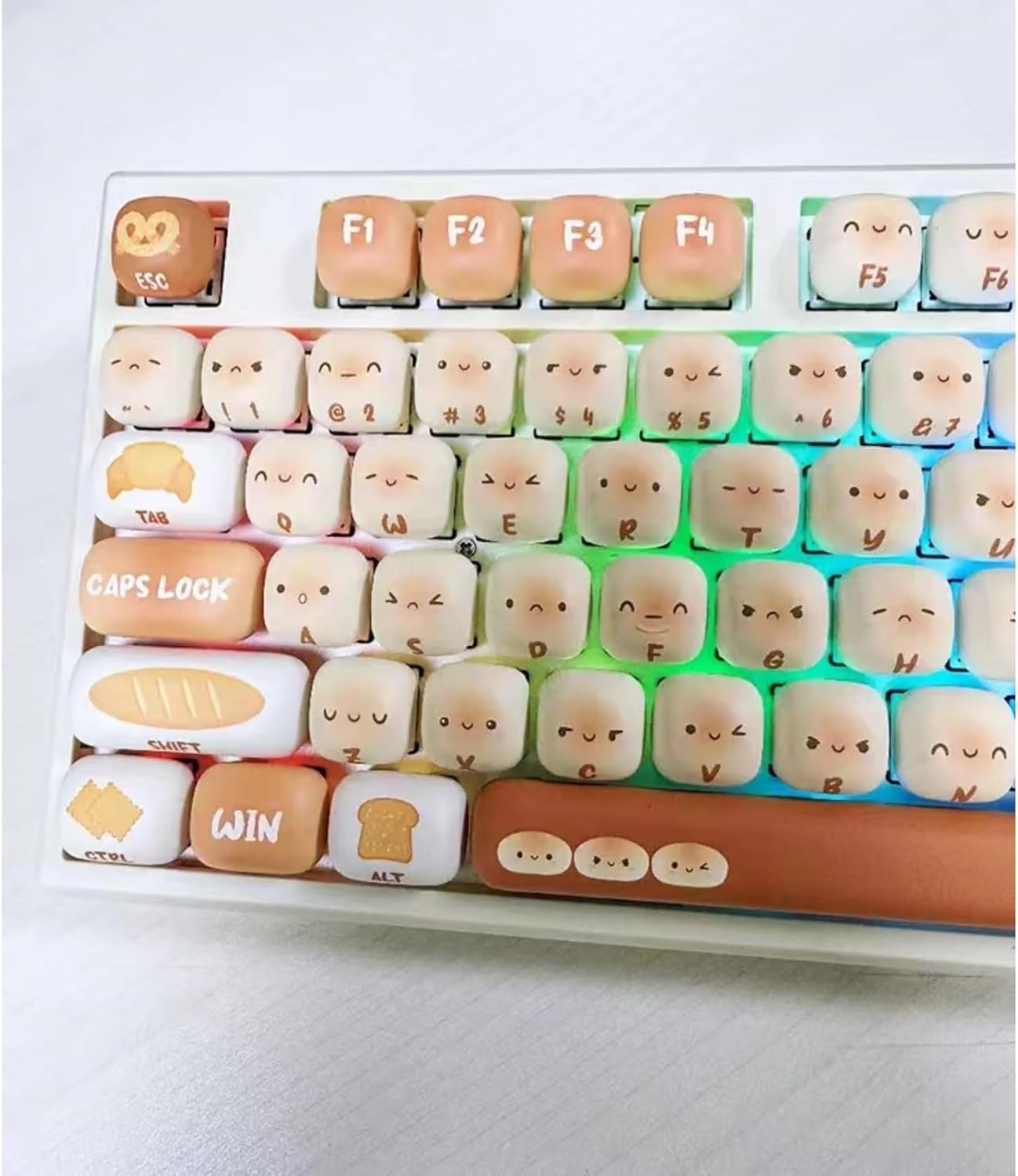 Cute Keyboard Caps Set Thick PBT Bread Theme 138 Keycaps Dye-Sublimation Keycap Set Compatible with 60% 75% 96% 100% Cherry Gateron MX Switches Mechanical Gaming Keyboard
