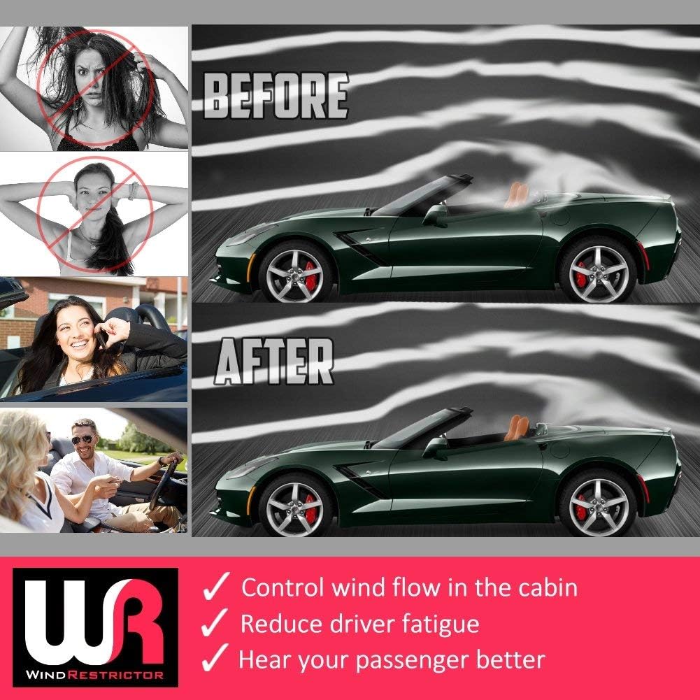 Windrestrictor Wind Deflector for C7 Corvette Convertible 2014-18 Wind Blocker with Flags-Corvette Graphic Logo, Multi-Color LED with Dimmer Remote, Discounted Bundle Price