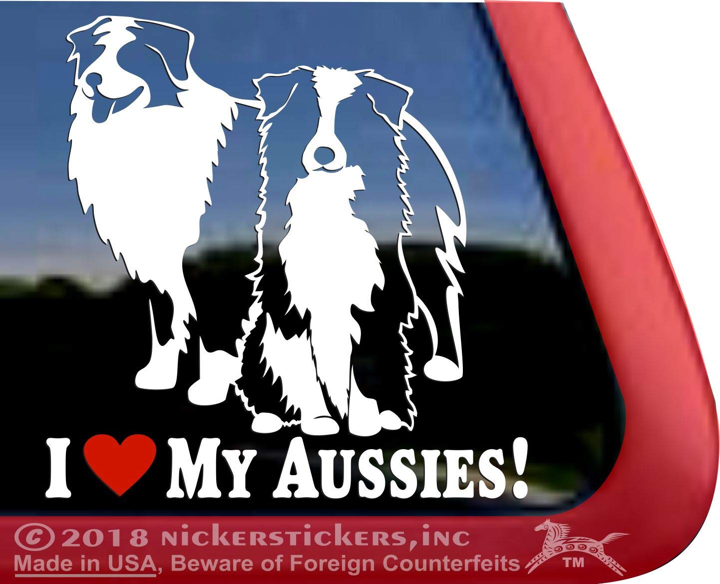 I Love My Aussies! | NickerStickers® Pair of Sitting Aussies Australian Shepherds Dog Vinyl Window Decal