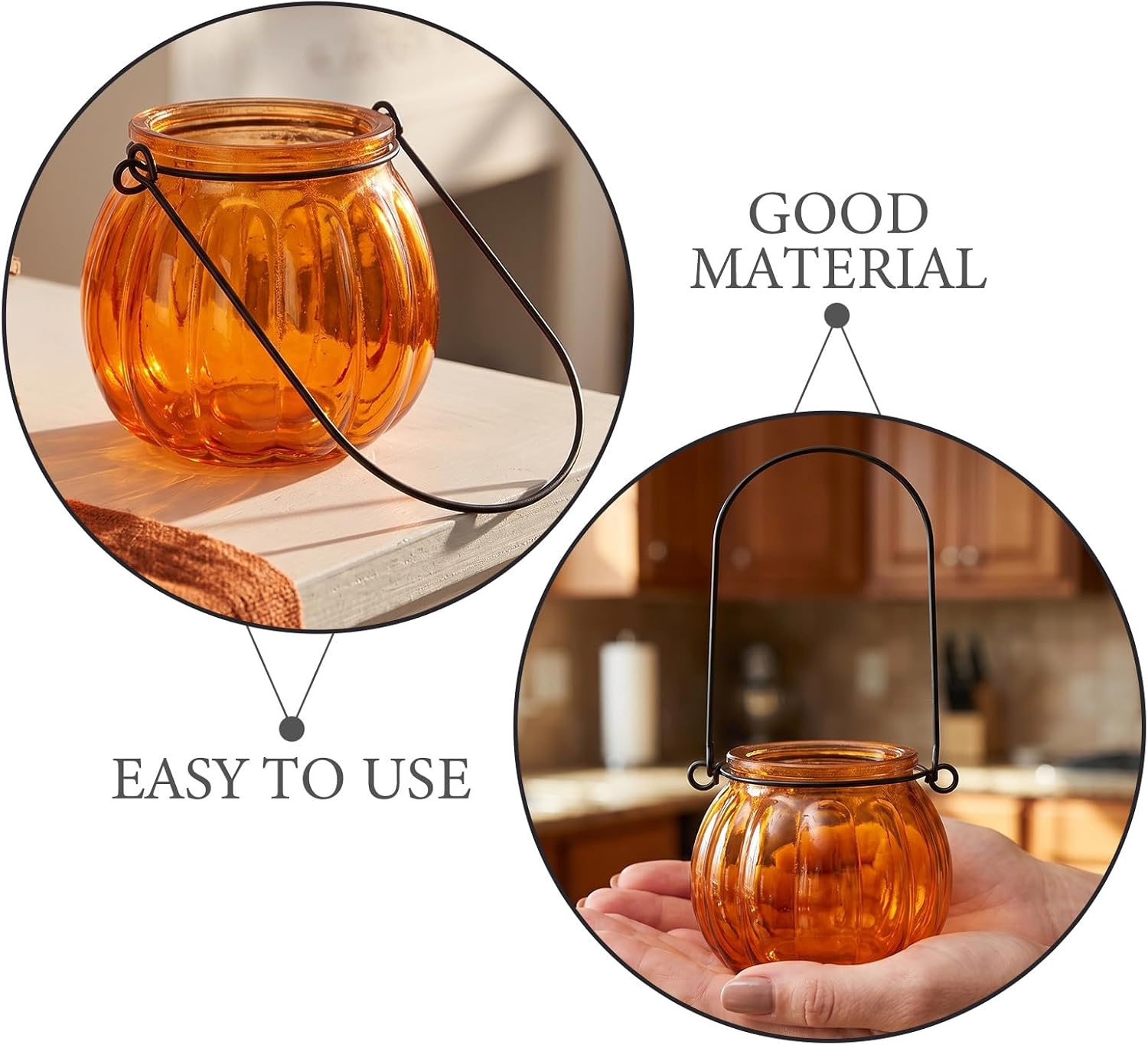 SHINEOFI 3pcs Pumpkin Glass Candle Holders - Clear Hanging Tealight Holders for Table Centerpiece Decor for Thanksgiving Wedding and Holiday Parties Orange